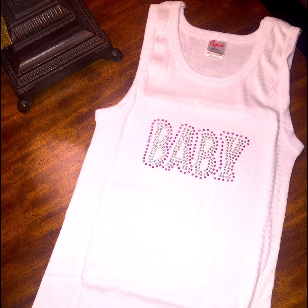 White Baby ribbed wife mom tank bling fitted - Picture 1 of 4